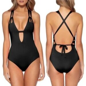 BECCA Plunge One-Piece Swimsuit Black XS